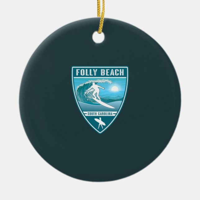 Surf Folly Beach South Carolina Ceramic Ornament (Front)