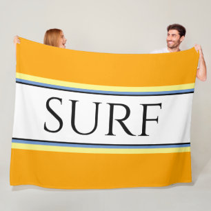 SURF Fun Golden Yellow White Blue Racing Stripes Fleece Blanket
