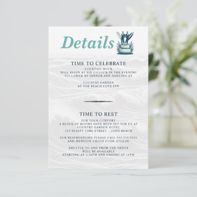 Surf Grooms Wedding Enclosure Card (Standing Front)