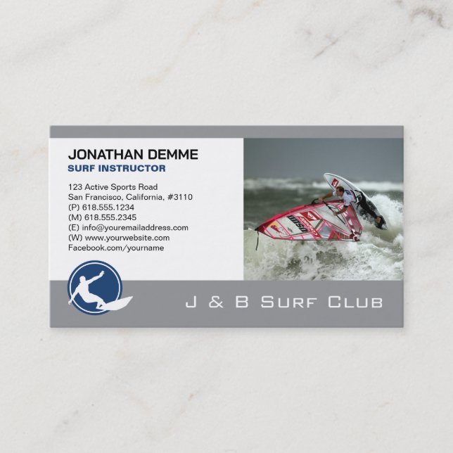 Surf Instructor | Surfboard Active Recreation Business Card (Front)
