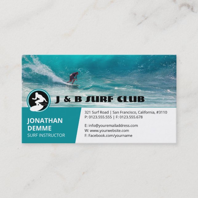 Surf Instructor | Surfboard Active Recreation Business Card (Front)