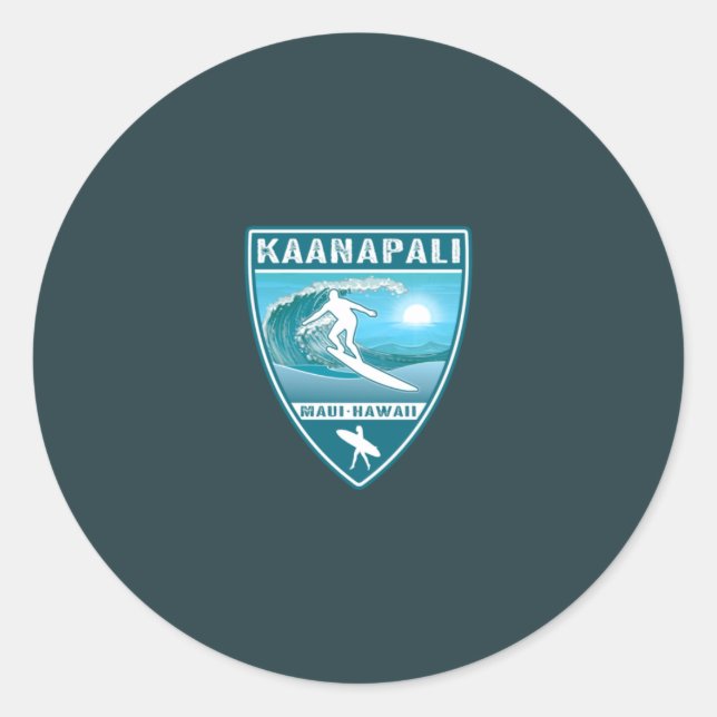 Surf Kaanapali Maui Hawaii Classic Round Sticker (Front)