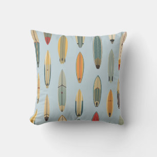Surf Life - Retro Coastal Blue Surfboard Print Cushion