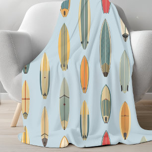 Surf Life   Retro Coastal Blue Surfboard Print Fleece Blanket