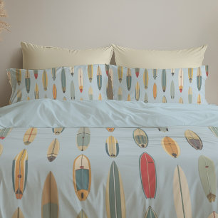 Surf Life - Retro Coastal Blue Surfboard Print Pillowcase