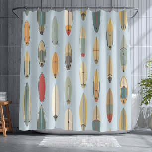 Surf Life   Retro Coastal Blue Surfboard Print Shower Curtain