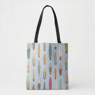 Surf Life - Retro Coastal Blue Surfboard Print Tote Bag