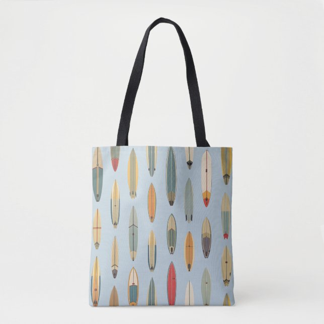 Surf Life - Retro Coastal Blue Surfboard Print Tote Bag (Front)