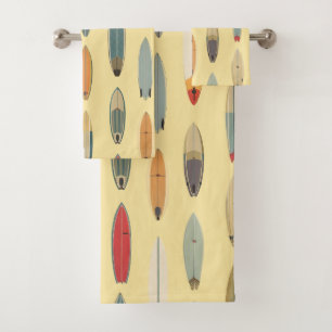 Surf Life Retro Coastal Surfboard Print Yellow Bath Towel Set
