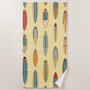Surf Life Retro Coastal Surfboard Print Yellow Beach Towel