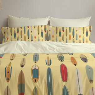 Surf Life Retro Coastal Surfboard Print Yellow Pillowcase