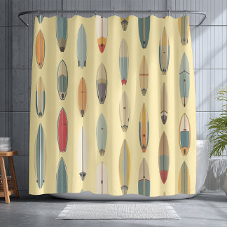 Surf Life | Retro Coastal Surfboard Print Yellow Shower Curtain