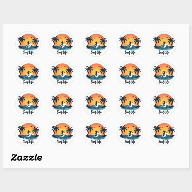 Surf Life Retro Silhouette Sticker (Sheet)