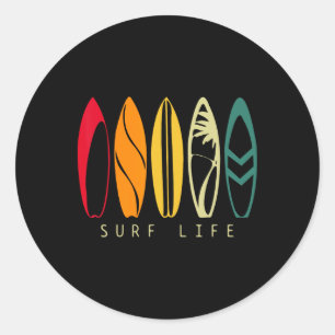 Surf Life Vintage Surfing Retro Surfboard Surfer Classic Round Sticker