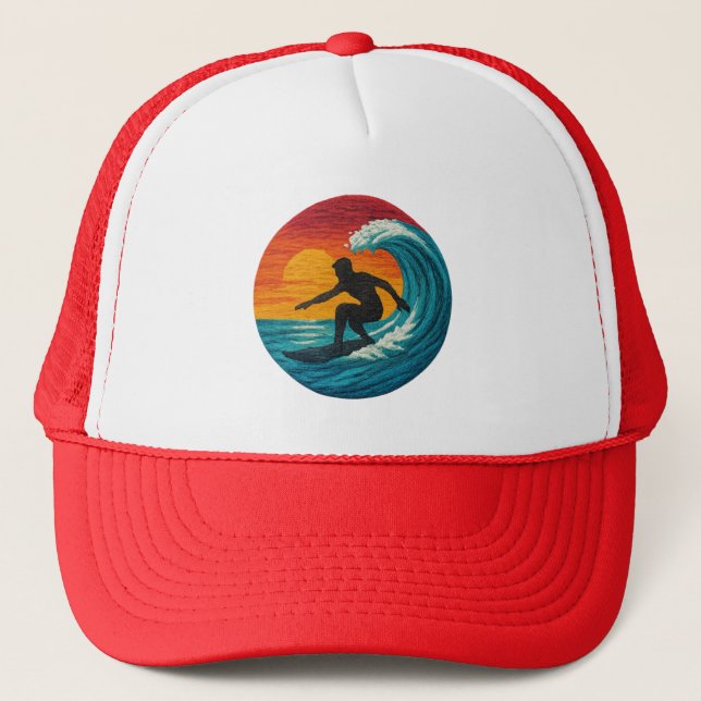 Surf Life-Wave & Surfboard  Trucker Hat (Front)