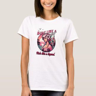 Surf Like a Girl  Surfing Girl with Pink Board T-Shirt