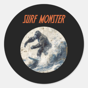 Surf Monster Kaiju-inspired Gorilla Great Ape Surf Classic Round Sticker
