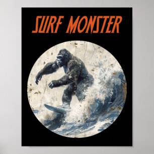 Surf Monster Kaiju-inspired Gorilla Great Ape Surf Poster