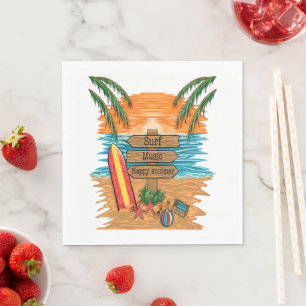 surf music happy summer napkin