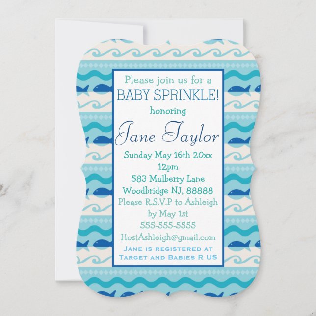 Surf 'N Fishies Nautical Baby Sprinkle Invitation (Front)