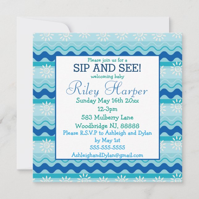Surf 'N Sun Nautical Baby Sip and See Invitation (Front)