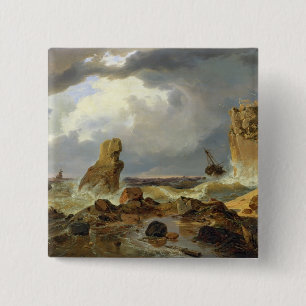 Surf on a Rocky Coast, 1835 15 Cm Square Badge