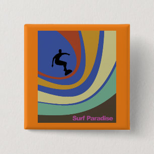 Surf Paradise surfer riding colourful waves 15 Cm Square Badge