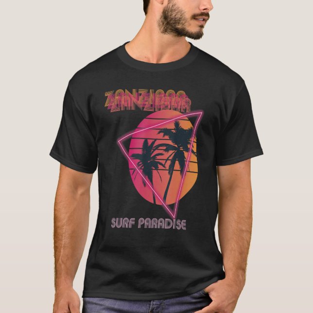 Surf Paradise Zanzibar Retro Beach Palm tree Vacat T-Shirt (Front)