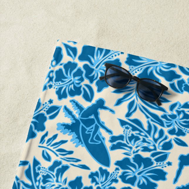 Surf Pareau Hawaiian Hibiscus Aloha - Blue Beach Towel (In Situ)
