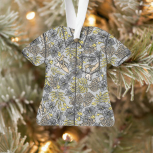 Surf Pareau Hawaiian Hibiscus Aloha Shirt- Grey Ornament