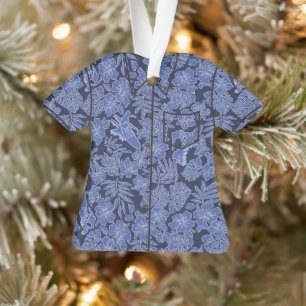 Surf Pareau Hawaiian Hibiscus Aloha Shirt- Navy Ornament