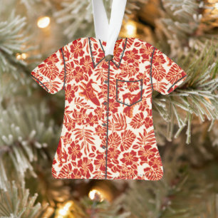 Surf Pareau Hawaiian Hibiscus Aloha Shirt- Red Ornament