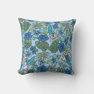 Surf Pareau Hawaiian Hibiscus Surfing - Turquoise Cushion