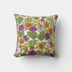 Surf Pareau Hawaiian Hibiscus Surfing - Violet Cushion