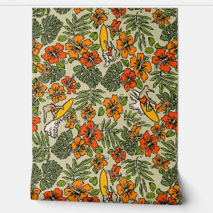 Surf Pareau Hawaiian Hibiscus Surfing Warm Multi Wallpaper