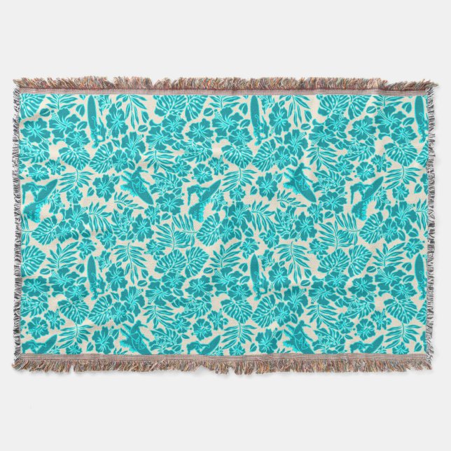 Surf Pareau Hawaiian Hibiscus Throw Blankets (Front)