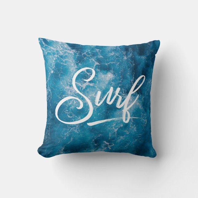 Surf pillow, unique gift for surfers cushion (Front)