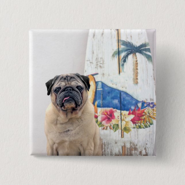 Surf Pug 15 Cm Square Badge (Front)