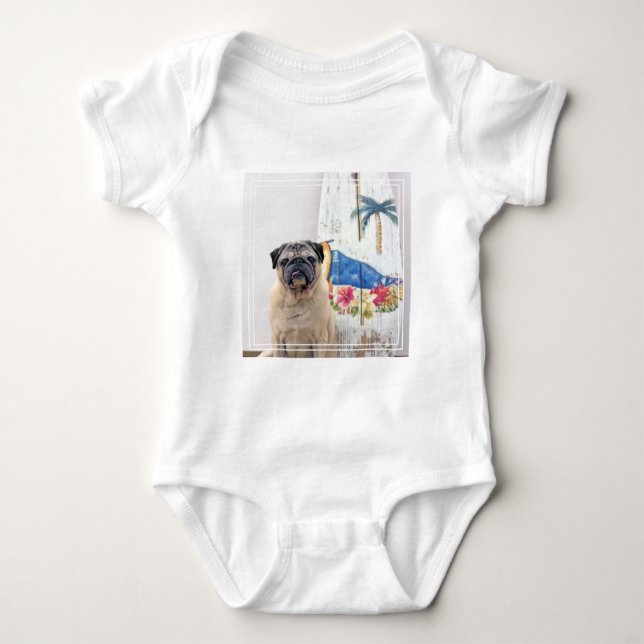 Surf Pug Baby Bodysuit (Front)