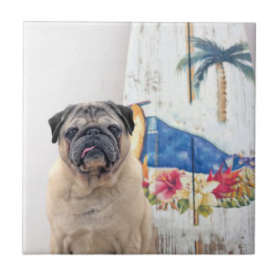 Surf Pug Ceramic Tile