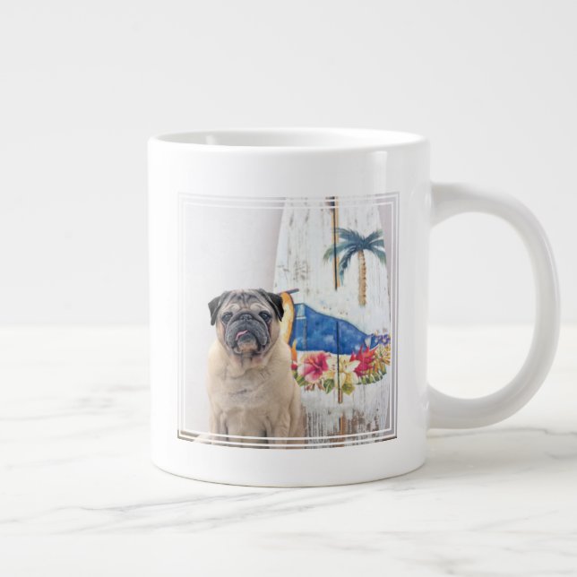Surf Pug Large Coffee Mug (Right)