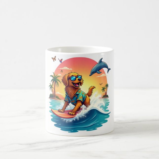 Surf Pup 🏄‍♂️ Golden Retriever Beach Mug (Center)