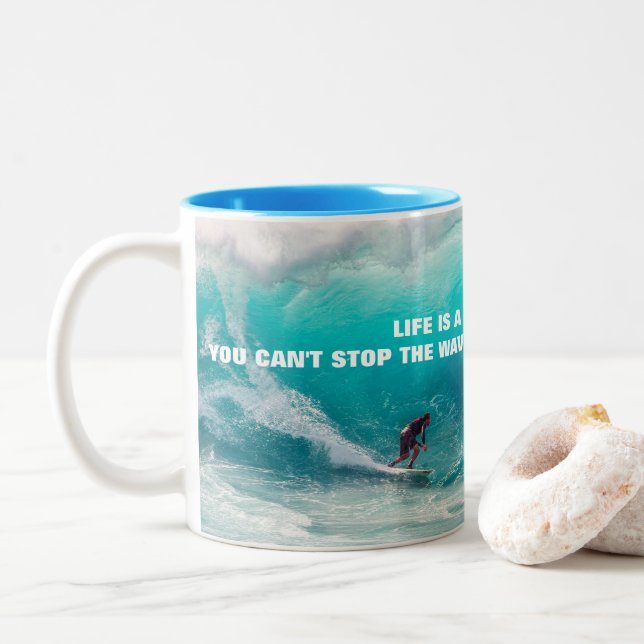 SURF QUOTE POSTER Two-Tone COFFEE MUG (With Donut)
