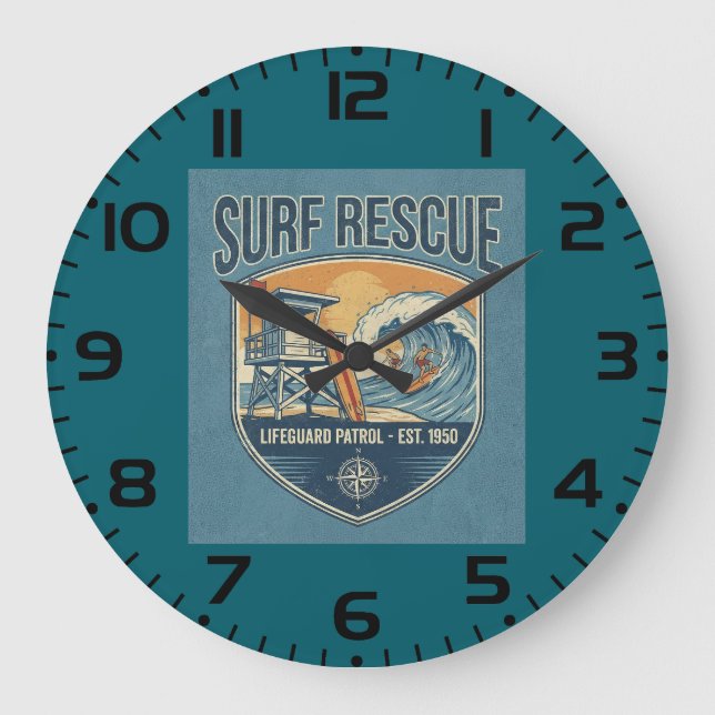 Surf Rescue Lifeguard Patrol Est 1950 Large Clock (Front)