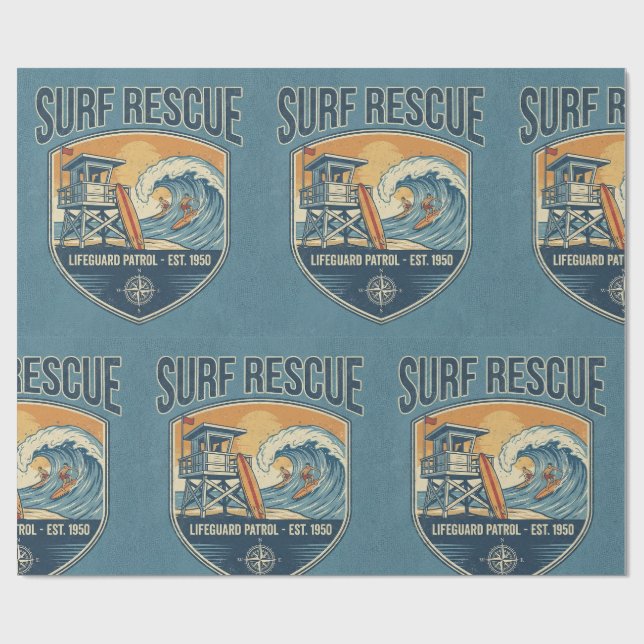 Surf Rescue Lifeguard Patrol Est 1950 Wrapping Paper (Flat)