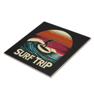 Surf retro sunset holidays ceramic tile