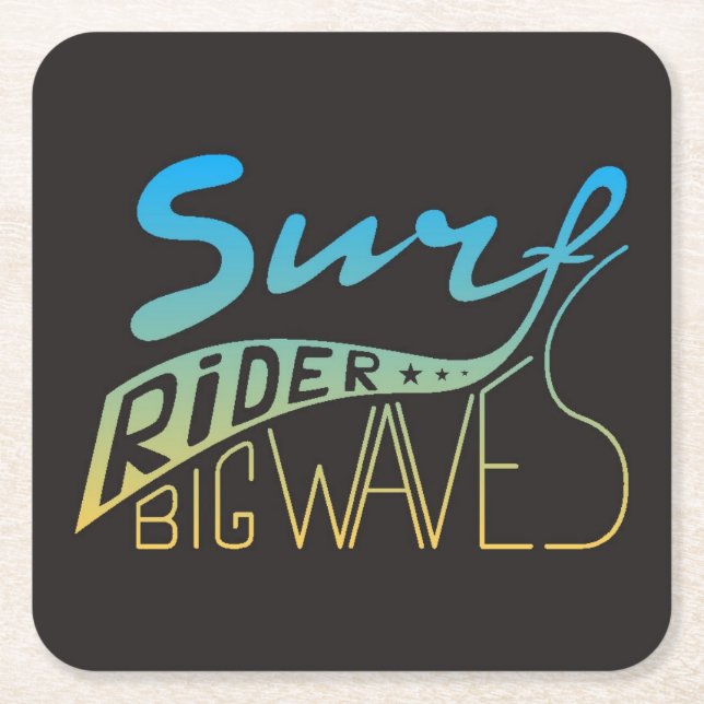 Surf Rider Big Waves Square Paper Coaster (Front)