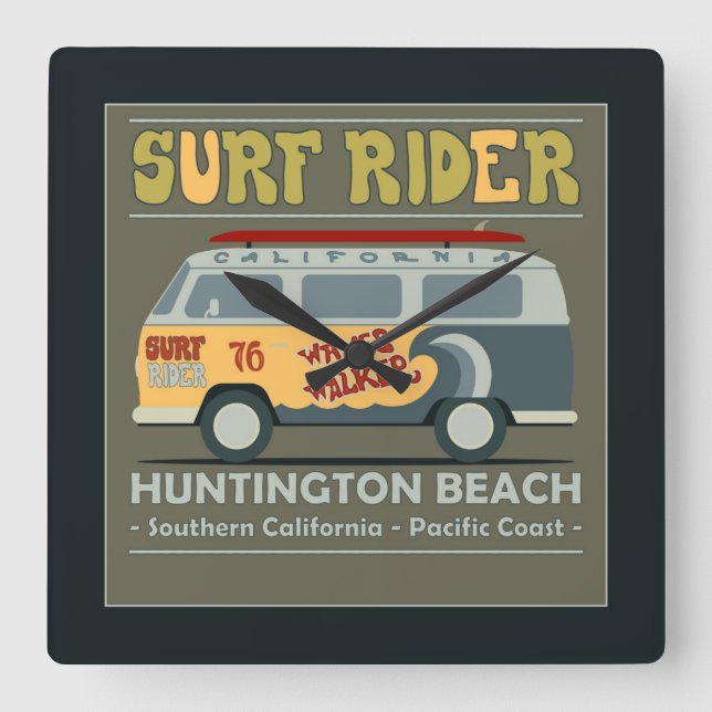 Surf Rider Huntington Beach Poster Square Wall Clock (Front)