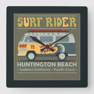 Surf Rider Huntington Beach Poster Square Wall Clock