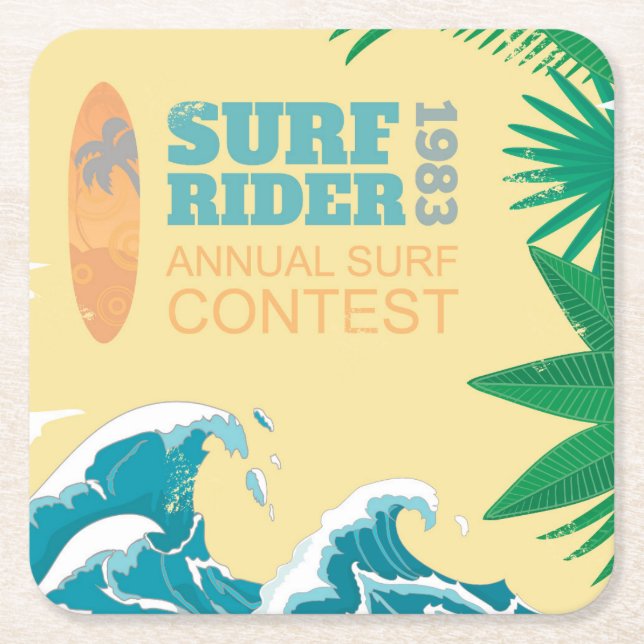 Surf Rider Surf Contest |1983 Square Paper Coaster (Front)